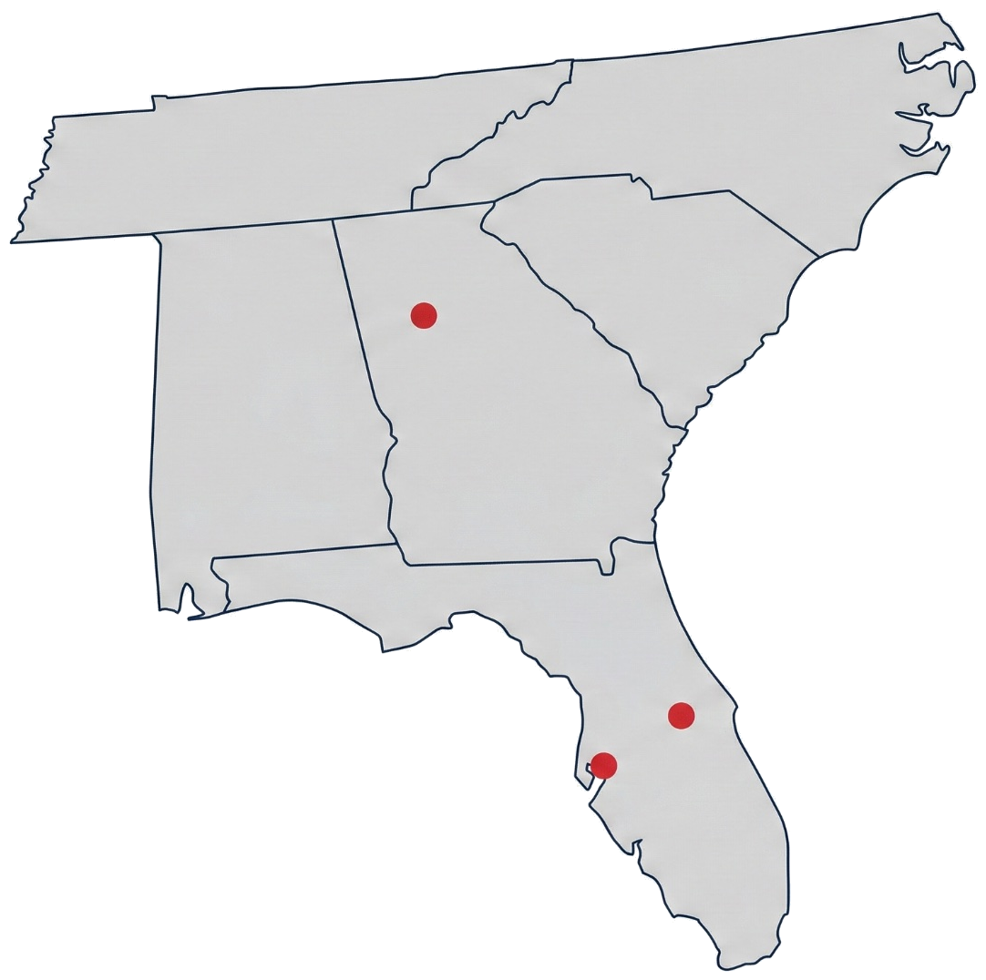 ACG service area map covering Georgia, Alabama, Florida, Tennessee, North Carolina, and South Carolina